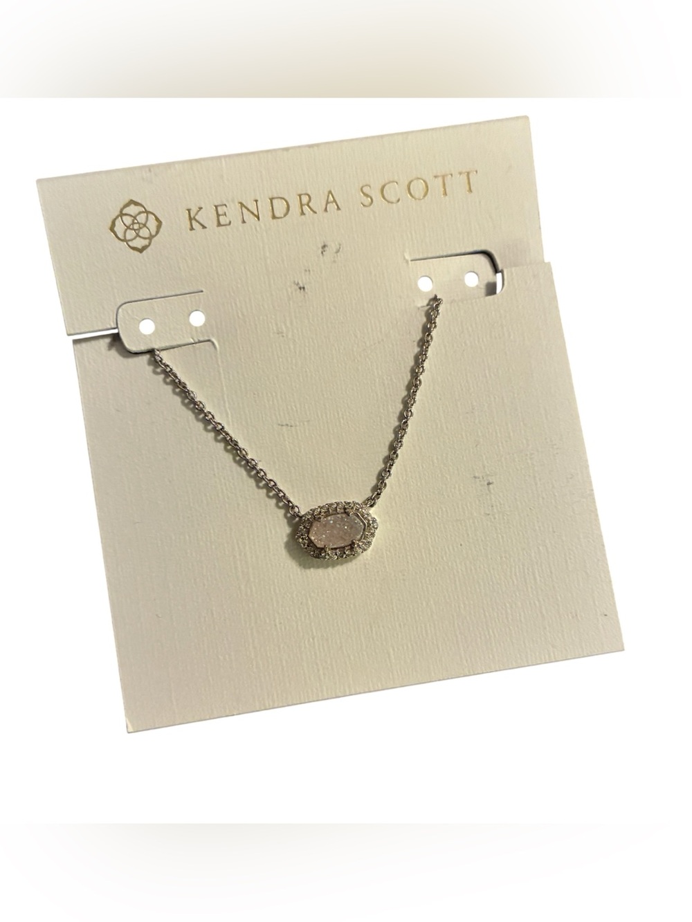NWT KENDRA SCOTT CHELSEA SILVER/RHODIUM IRIDESCENT DRUSY PENDENT - Picture 3 of 9